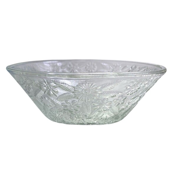 Vintage 1940s Floral Indiana Pressed Glass Ornate Daisy Serving Bowl 7.5” - Picture 2 of 8
